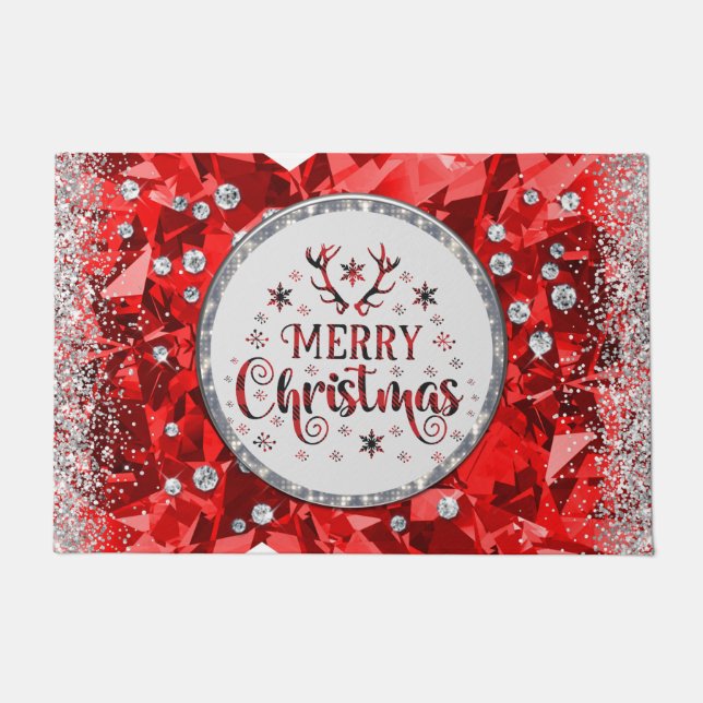  Red Gorgeous Emerald  Merry Christmas   Doormat (Front)