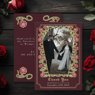 Red Gothic Coffin Rose Wedding Thank You Card