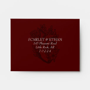 Red Gothic Floral Heart Elegant Wedding RSVP Envelope
