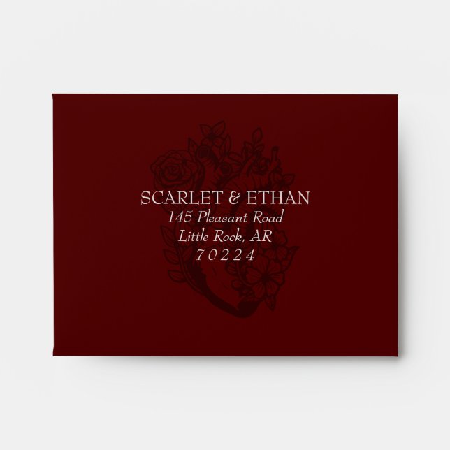 Red Gothic Floral Heart Elegant Wedding RSVP Envelope (Front)