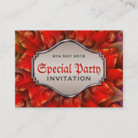 Red Gothic Fractal Swirl Mini Party Invitations
