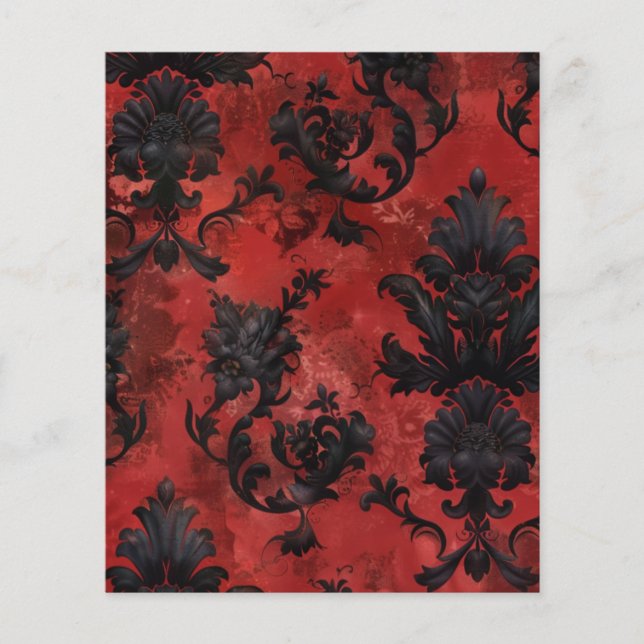 Red Gothic Grunge Floral Scrapbook Paper  (Front)