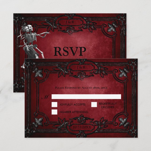 Red Gothic Halloween Alternative Wedding RSVP Card (Front/Back)