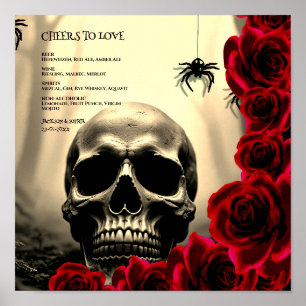 Red Gothic Halloween Drinks Menu Sign Skull Roses