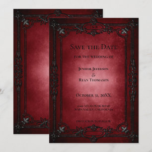 Red Gothic Halloween wedding save the date Announcement
