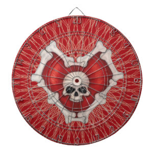 Red Gothic Heart With Bones Skull on Spiral Lines Dartboard