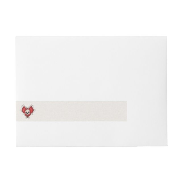 Red Gothic Heart With Circled in Bones Skull  Wraparound Address Label (Front)