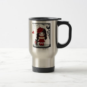 Red Gothic Love Doll Pixel Art Travel Mug