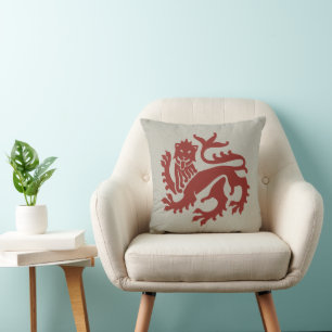 Red Gothic Revival Lion Throw Pillow