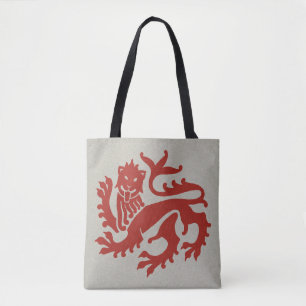 Red Gothic Revival Lion Tote Bag