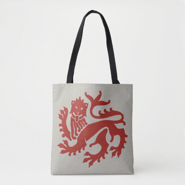Red Gothic Revival Lion Tote Bag (Front)