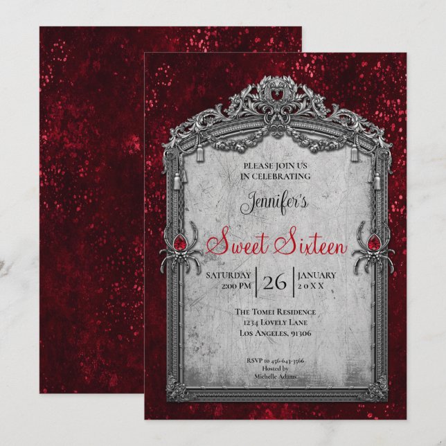 Red Gothic Sweet 16 Invitation (Front/Back)