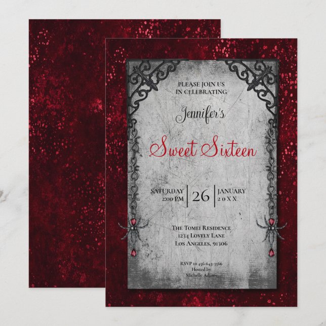 Red Gothic Sweet 16 Invitation (Front/Back)