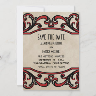 Red Gothic Swirls Save the Date Invite
