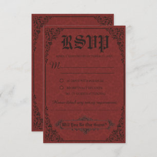 Red Gothic Victorian Damask Wedding RSVP Cards