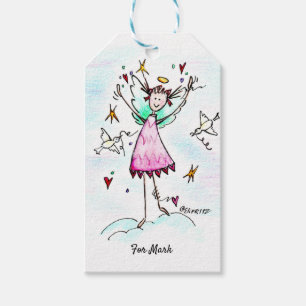 Red Gowned Angel bringing Hearts with Peace Doves  Gift Tags