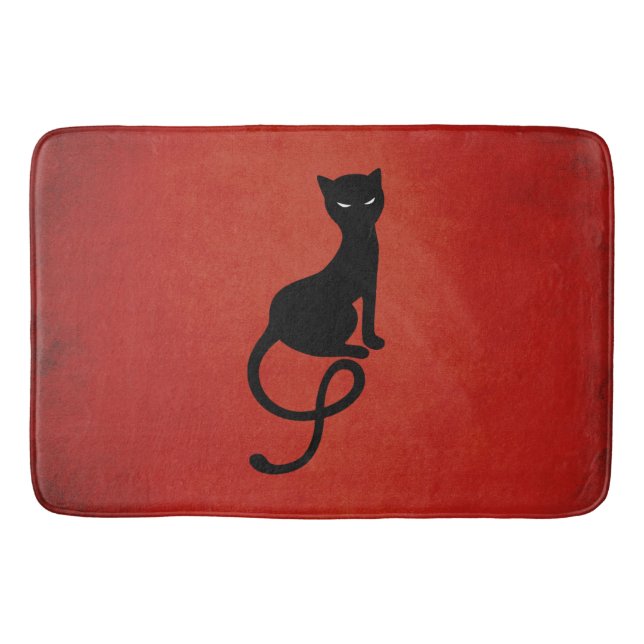 Red Gracious Evil Black Cat Bath Mat (Front)