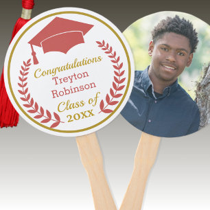 Red Grad Cap Graduation Photo Hand Fan
