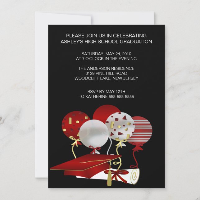 Red Grad Cap Photo Graduation Invitation (Front)