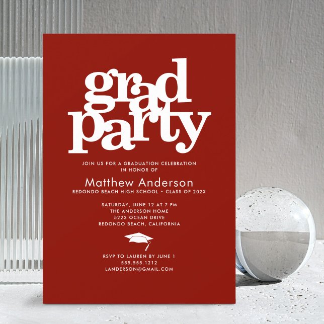 Red grad party modern bold typography simple invitation (Creator Uploaded)