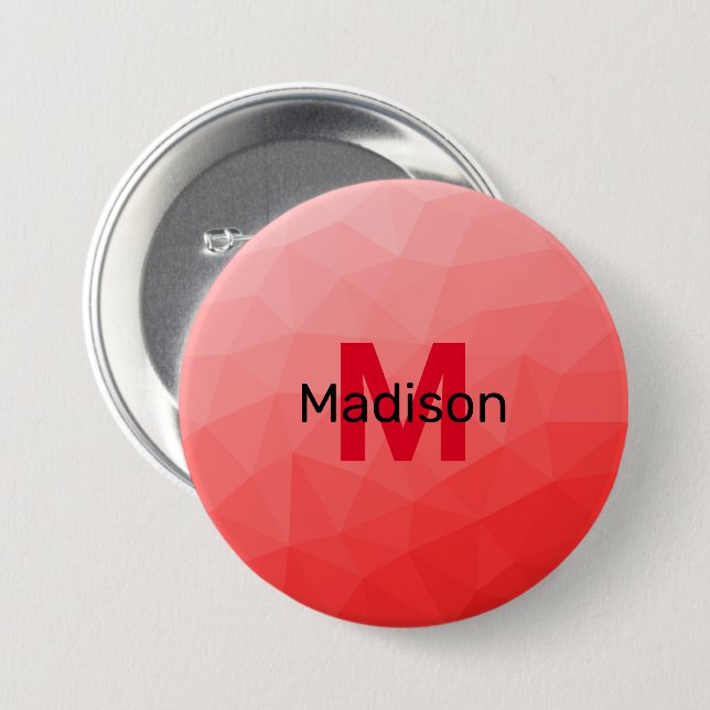 Red gradient geometric mesh pattern Monogram 7.5 Cm Round Badge (Front & Back)