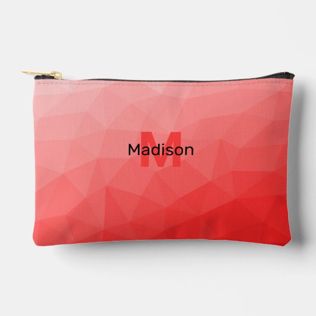 Red gradient geometric mesh pattern Monogram Accessory Pouch (Front)