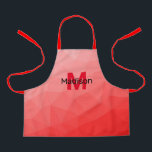 Red gradient geometric mesh pattern Monogram Apron<br><div class="desc">Monogram Personalise with your custom initial and name. Red gradient geometric mesh pattern. 
Triangle geometric mesh with light dark red ombre gradient. 
pattern,  ombre,  mesh,  triangles,  geometry,  geometric,  gradient,  cool,  triangle,  bright,  red</div>