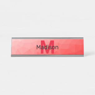 Red gradient geometric mesh pattern Monogram Desk Name Plate