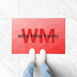 Red gradient geometric mesh pattern Monogram Doormat