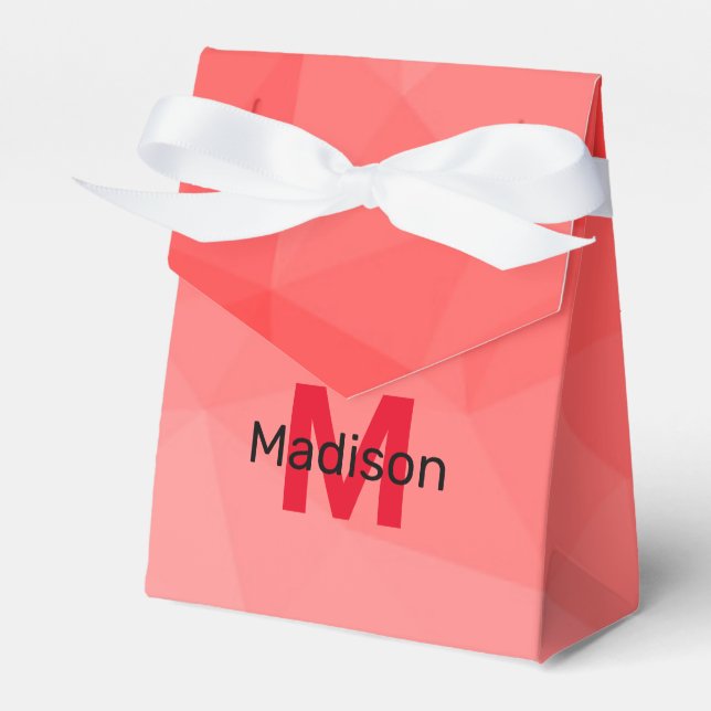 Red gradient geometric mesh pattern Monogram Favour Box (Front Side)