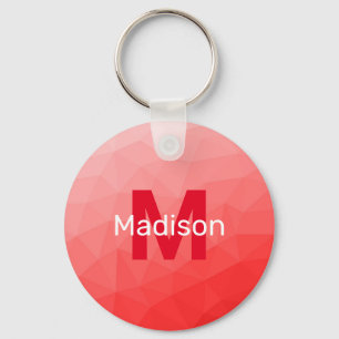 Red gradient geometric mesh pattern Monogram Key Ring