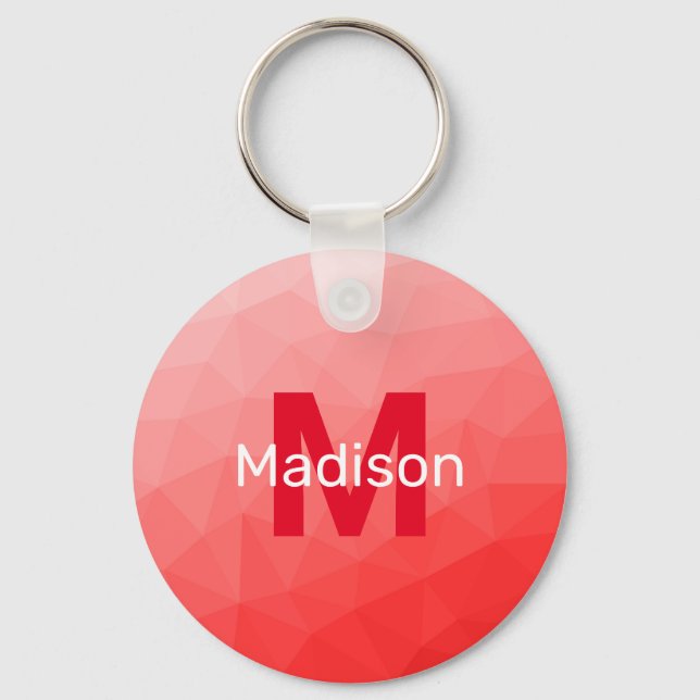 Red gradient geometric mesh pattern Monogram Key Ring (Front)