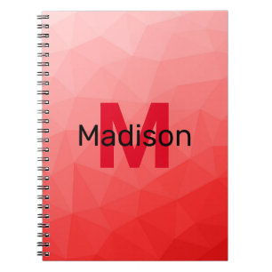 Red gradient geometric mesh pattern Monogram Notebook