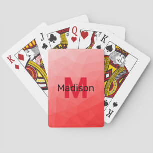 Red gradient geometric mesh pattern Monogram Playing Cards