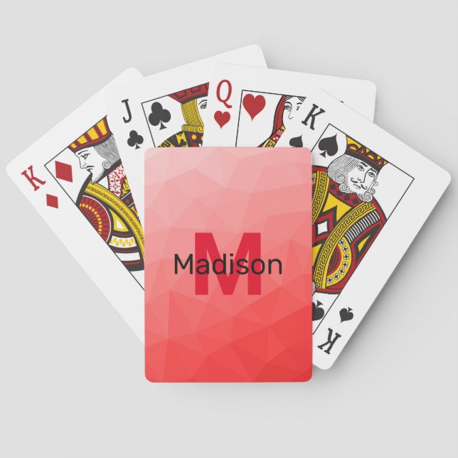 Red gradient geometric mesh pattern Monogram Playing Cards (Back)