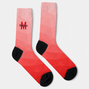 Red gradient geometric mesh pattern Monogram Socks