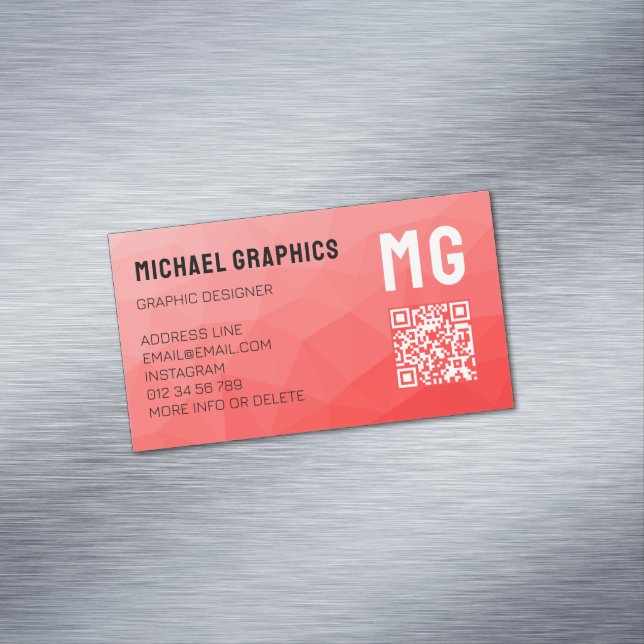 Red gradient geometric mesh pattern QR code Magnetic Business Card (In Situ)