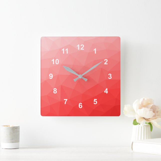 Red gradient geometric mesh pattern watch square wall clock (Home)