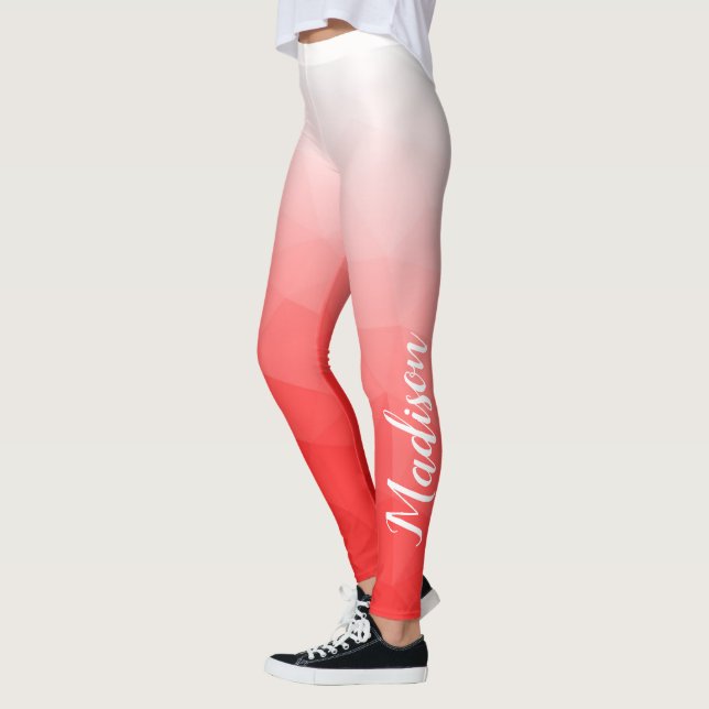 Red Gradient Geometric Mesh Pattern Your name Leggings (Left)