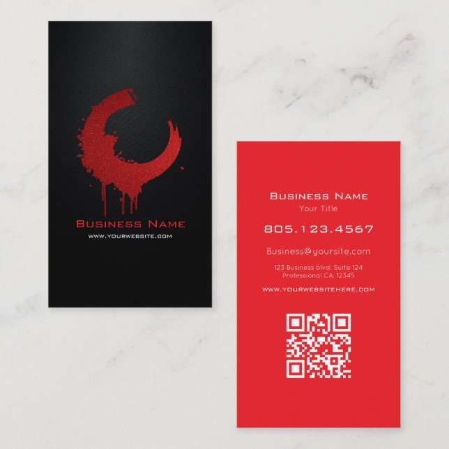 Red Gradient Paint Swirl Design – Custom Editable  Business Card (Front/Back)
