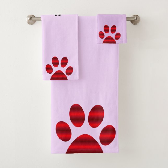Red Gradient Paw Prints Bath Towel Set (Insitu)