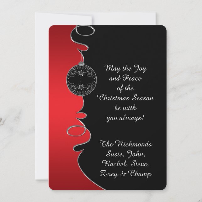 Red Gradient Silver Ornate Swirls Christmas Card (Front)