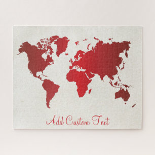 Red Gradient World Map Earth Travel Add Your Text Jigsaw Puzzle