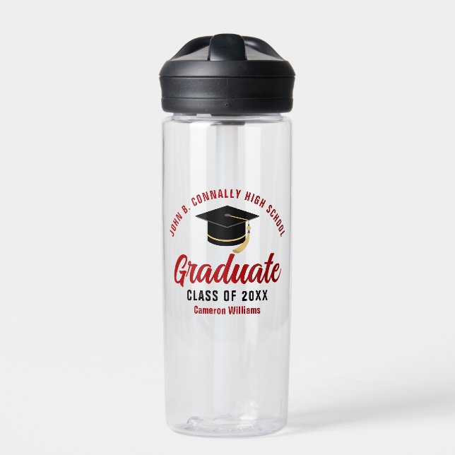 Red Graduate Personalised Graduation Gift Water Bottle (Front)