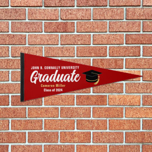 Red Graduate Personalised Graduation Keepsake Pennant Flag