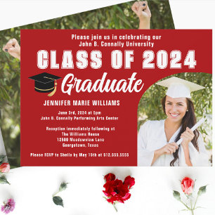 Red Graduate Photo Class of 2026 Graduation Party Invitation