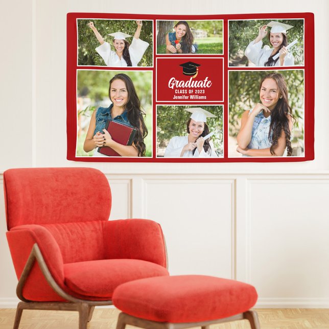 Red Graduate Photo Collage 2025 Graduation Party Banner (Creator Uploaded)