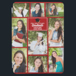 Red Graduate Photo Collage Custom 2024 Graduation iPad Air Cover<br><div class="desc">This modern red senior graduate photo collage notebook features your favourite 9 student photographs. This graduation design features classy white typography of your high school or college name for the class of 2024. Customise this keepsake gift with your graduating year below the black grad cap. It features 2 horizontal pictures,...</div>