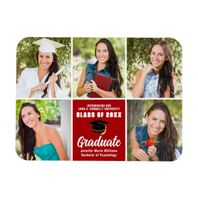 Red Graduate Photo Collage Custom 2024 Graduation  Magnet (Horizontal)