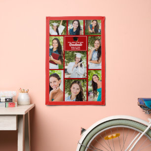 Red Graduate Photo Collage Modern Graduation Pennant
